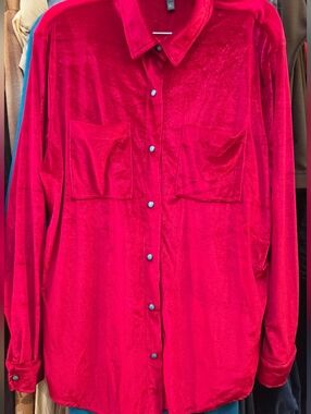 Western Velvet Button-Up Shirt With Turquoise Button Pearl Snap.